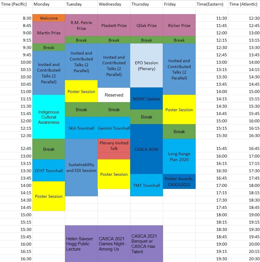 Block Schedule – CASCA 2021 AGM